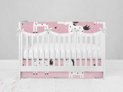 Bumperless Crib Set with Modern Skirt and Scalloped Rail Covers - Unicorns on Pink