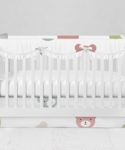Bumperless Crib Set with Modern Skirt and Scalloped Rail Covers - All Over Bears