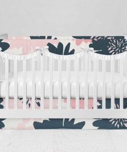 Bumperless Crib Set with Modern Skirt and Scalloped Rail Covers - Big Blooms
