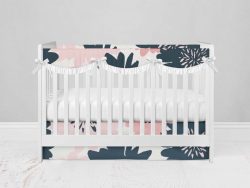 Bumperless Crib Set with Modern Skirt and Scalloped Rail Covers - Big Blooms