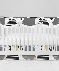 Bumperless Crib Set with Modern Skirt and Scalloped Rail Covers - Abstract Nature