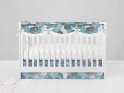 Bumperless Crib Set with Modern Skirt and Scalloped Rail Covers - Blue Wild
