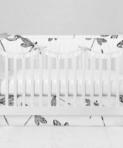 Bumperless Crib Set with Modern Skirt and Scalloped Rail Covers - Dragonfly Ink