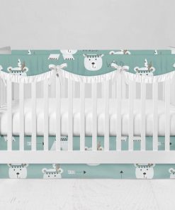 Bumperless Crib Set with Modern Skirt and Scalloped Rail Covers - Wild Bear