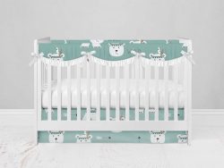 Bumperless Crib Set with Modern Skirt and Scalloped Rail Covers - Wild Bear
