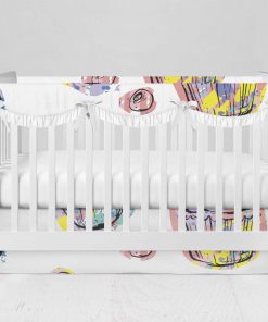 Bumperless Crib Set with Modern Skirt and Scalloped Rail Covers - Cupcakes