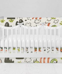 Bumperless Crib Set with Modern Skirt and Scalloped Rail Covers - Dragons