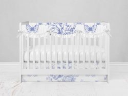 Bumperless Crib Set with Modern Skirt and Scalloped Rail Covers - Blue Rose Butterfly