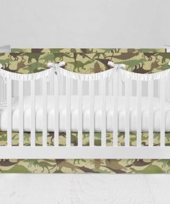 Bumperless Crib Set with Modern Skirt and Scalloped Rail Covers - Dino Camo