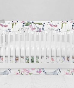 Bumperless Crib Set with Modern Skirt and Scalloped Rail Covers - Tropical Wild Life
