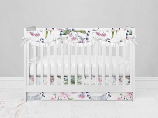 Bumperless Crib Set with Modern Skirt and Scalloped Rail Covers - Tropical Wild Life
