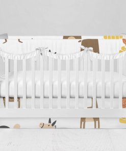 Bumperless Crib Set with Modern Skirt and Scalloped Rail Covers - Zoo  Animals