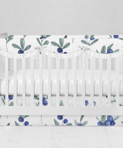 Bumperless Crib Set with Modern Skirt and Scalloped Rail Covers - Blue Berry Blue