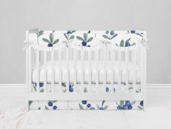 Bumperless Crib Set with Modern Skirt and Scalloped Rail Covers - Blue Berry Blue