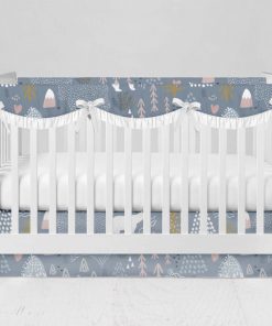 Bumperless Crib Set with Modern Skirt and Scalloped Rail Covers - Bear Blue