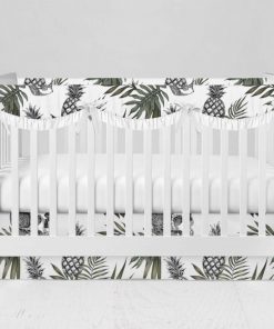 Bumperless Crib Set with Modern Skirt and Scalloped Rail Covers - Skull Pineapple Black & Green