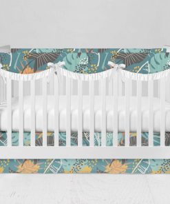 Bumperless Crib Set with Modern Skirt and Scalloped Rail Covers - Tropical
