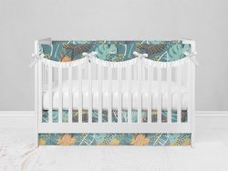 Bumperless Crib Set with Modern Skirt and Scalloped Rail Covers - Tropical
