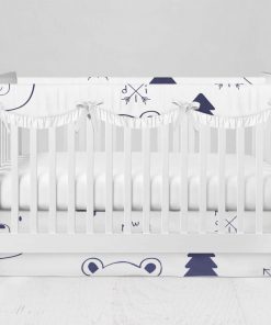 Bumperless Crib Set with Modern Skirt and Scalloped Rail Covers - Woodsy Bear