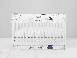 Bumperless Crib Set with Modern Skirt and Scalloped Rail Covers - Woodsy Bear