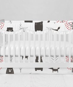 Bumperless Crib Set with Modern Skirt and Scalloped Rail Covers - Wild Woods