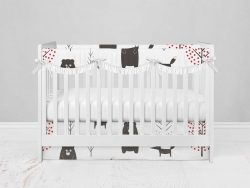 Bumperless Crib Set with Modern Skirt and Scalloped Rail Covers - Wild Woods