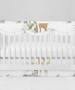 Bumperless Crib Set with Modern Skirt and Scalloped Rail Covers - Zebra Palm Tree