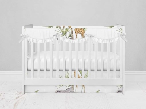 Bumperless Crib Set with Modern Skirt and Scalloped Rail Covers - Zebra Palm Tree