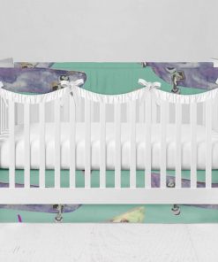 Bumperless Crib Set with Modern Skirt and Scalloped Rail Covers - Skate