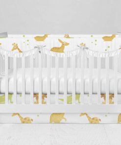 Bumperless Crib Set with Modern Skirt and Scalloped Rail Covers - Animal Crackers