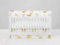 Bumperless Crib Set with Modern Skirt and Scalloped Rail Covers - Animal Crackers
