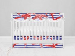 Bumperless Crib Set with Modern Skirt and Scalloped Rail Covers - Blue & Orange Starfish