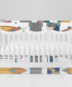 Bumperless Crib Set with Modern Skirt and Scalloped Rail Covers - Skate boards