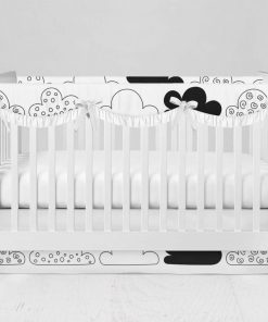 Bumperless Crib Set with Modern Skirt and Scalloped Rail Covers - Crazy Clouds