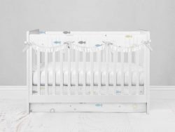 Bumperless Crib Set with Modern Skirt and Scalloped Rail Covers - Sweet Fish