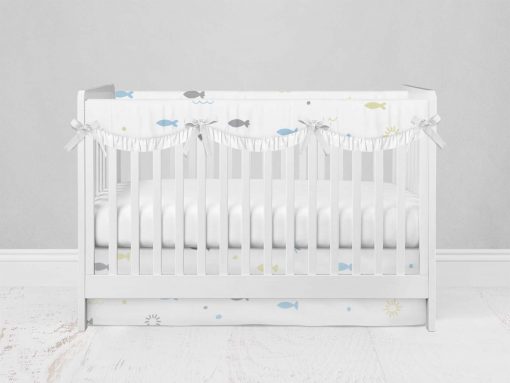 Bumperless Crib Set with Modern Skirt and Scalloped Rail Covers - Sweet Fish