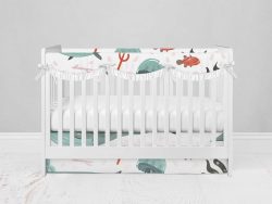 Bumperless Crib Set with Modern Skirt and Scalloped Rail Covers - Whale & Jellyfish