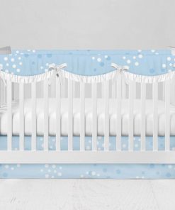 Bumperless Crib Set with Modern Skirt and Scalloped Rail Covers - Soft Blue Dots