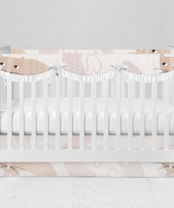 Bumperless Crib Set with Modern Skirt and Scalloped Rail Covers - Curvy Cats