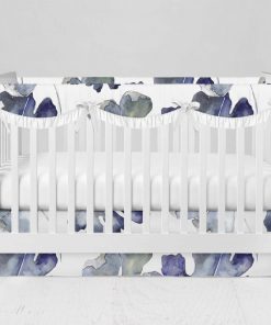 Bumperless Crib Set with Modern Skirt and Scalloped Rail Covers - Watercolor Leaf
