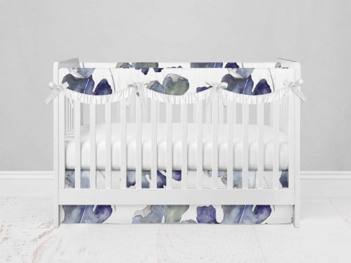Bumperless Crib Set with Modern Skirt and Scalloped Rail Covers - Watercolor Leaf