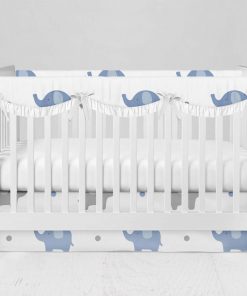 Bumperless Crib Set with Modern Skirt and Scalloped Rail Covers - Elephant Print