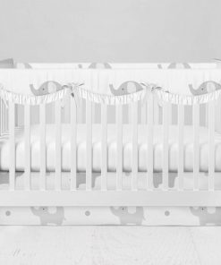 Bumperless Crib Set with Modern Skirt and Scalloped Rail Covers - Elephant Print Gray