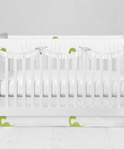 Bumperless Crib Set with Modern Skirt and Scalloped Rail Covers - Tiny Dino