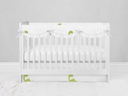 Bumperless Crib Set with Modern Skirt and Scalloped Rail Covers - Tiny Dino