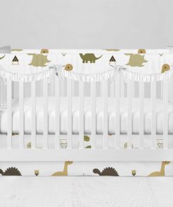 Bumperless Crib Set with Modern Skirt and Scalloped Rail Covers - Dino Party