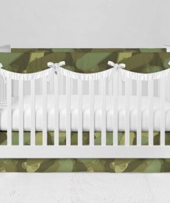 Bumperless Crib Set with Modern Skirt and Scalloped Rail Covers - Skate Camo