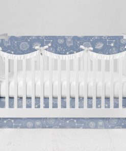Bumperless Crib Set with Modern Skirt and Scalloped Rail Covers - Cosmic Sketch