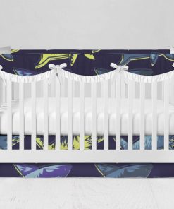Bumperless Crib Set with Modern Skirt and Scalloped Rail Covers - Dark Shark