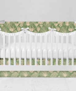 Bumperless Crib Set with Modern Skirt and Scalloped Rail Covers - Ever Green